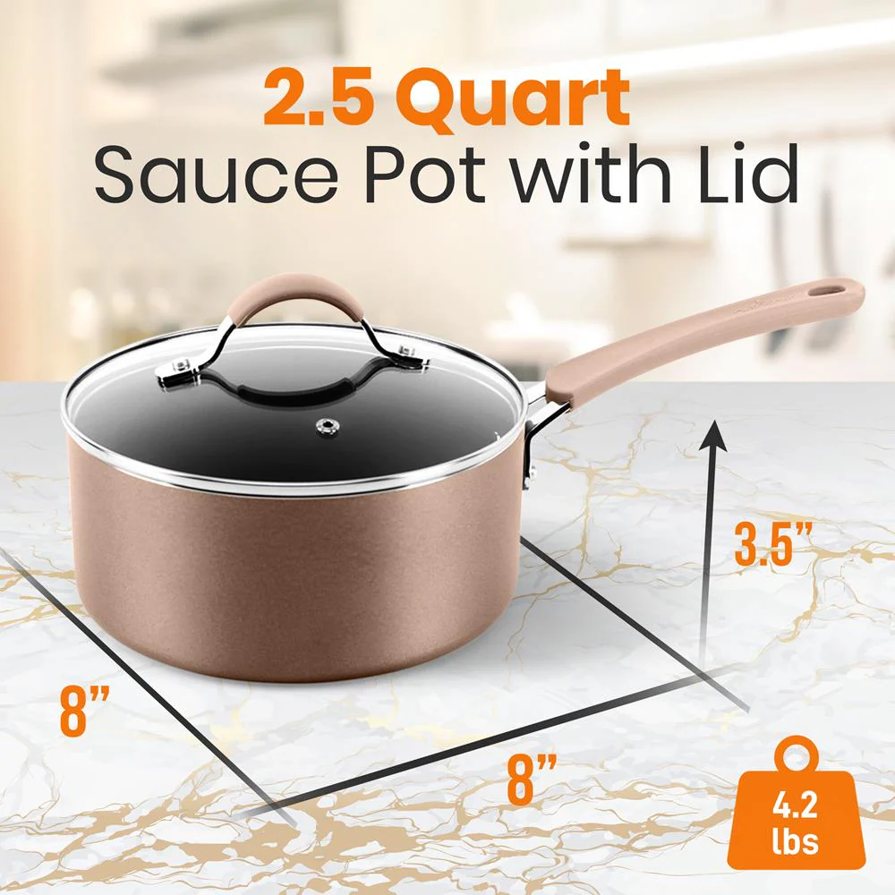 Sauce Pot With Lid - Non-Stick High-Qualified Kitchen Cookware With See-Through Tempered Glass Lids, 2.5 Quart (Works With Models: Nccw14S & Nccw20S) - Image 2
