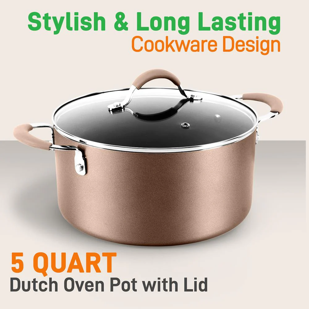Dutch Oven Pot With Lid - Non-Stick High-Qualified Kitchen Cookware With See-Through Tempered Glass Lids, 5 Quart (Works With Models: Nccw14S & Nccw20S) - Image 2