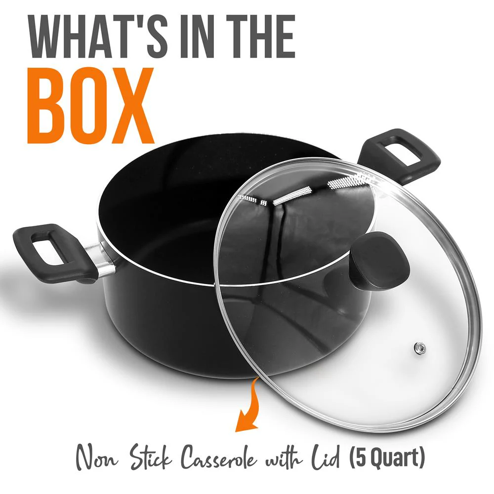 Non-Stick Casserole With Lid - High-Qualified Kitchen Cookware With See-Through Tempered Glass Lids, 5 Quart (Works With Model: Nccwa13) - Image 7