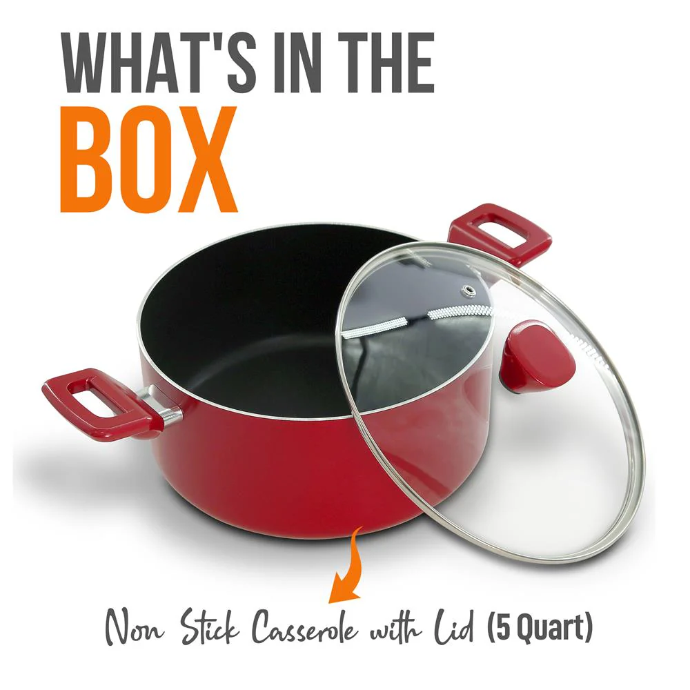 Non-Stick Casserole With Lid - High-Qualified Kitchen Cookware With See-Through Tempered Glass Lids, 5 Quart (Works With Model: Nccwa13Rd) - Image 7