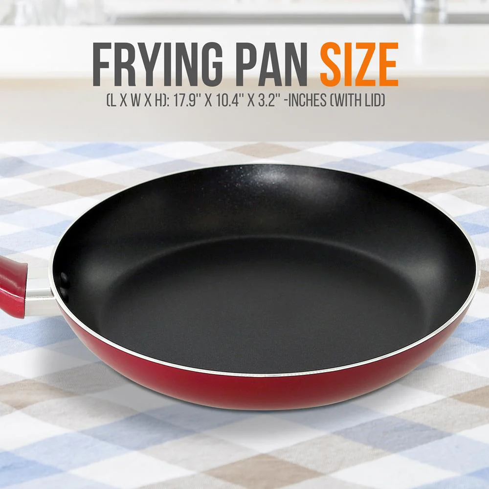 10'' Large Open Fry Pan - Non-Stick High-Qualified Kitchen Cookware With Black Inside And Red Outside (Works With Model: Nccwa13Rd) - Image 2