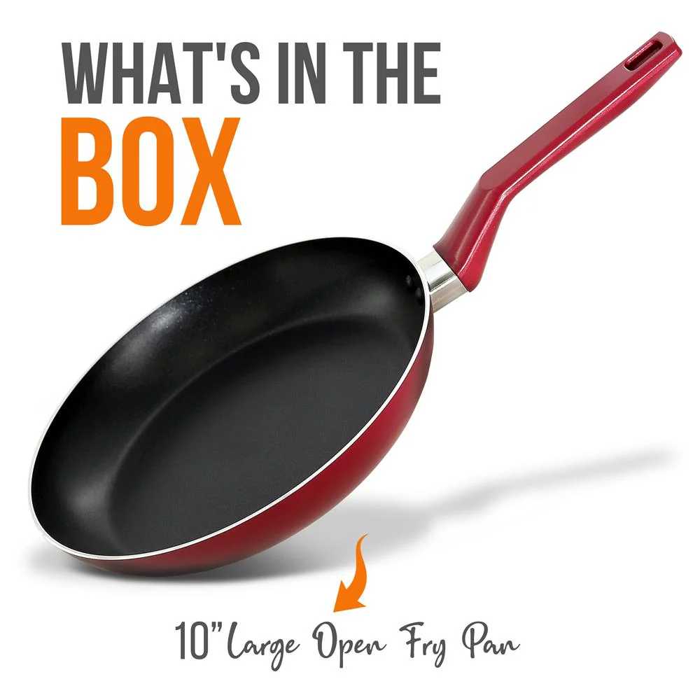10'' Large Open Fry Pan - Non-Stick High-Qualified Kitchen Cookware With Black Inside And Red Outside (Works With Model: Nccwa13Rd) - Image 7