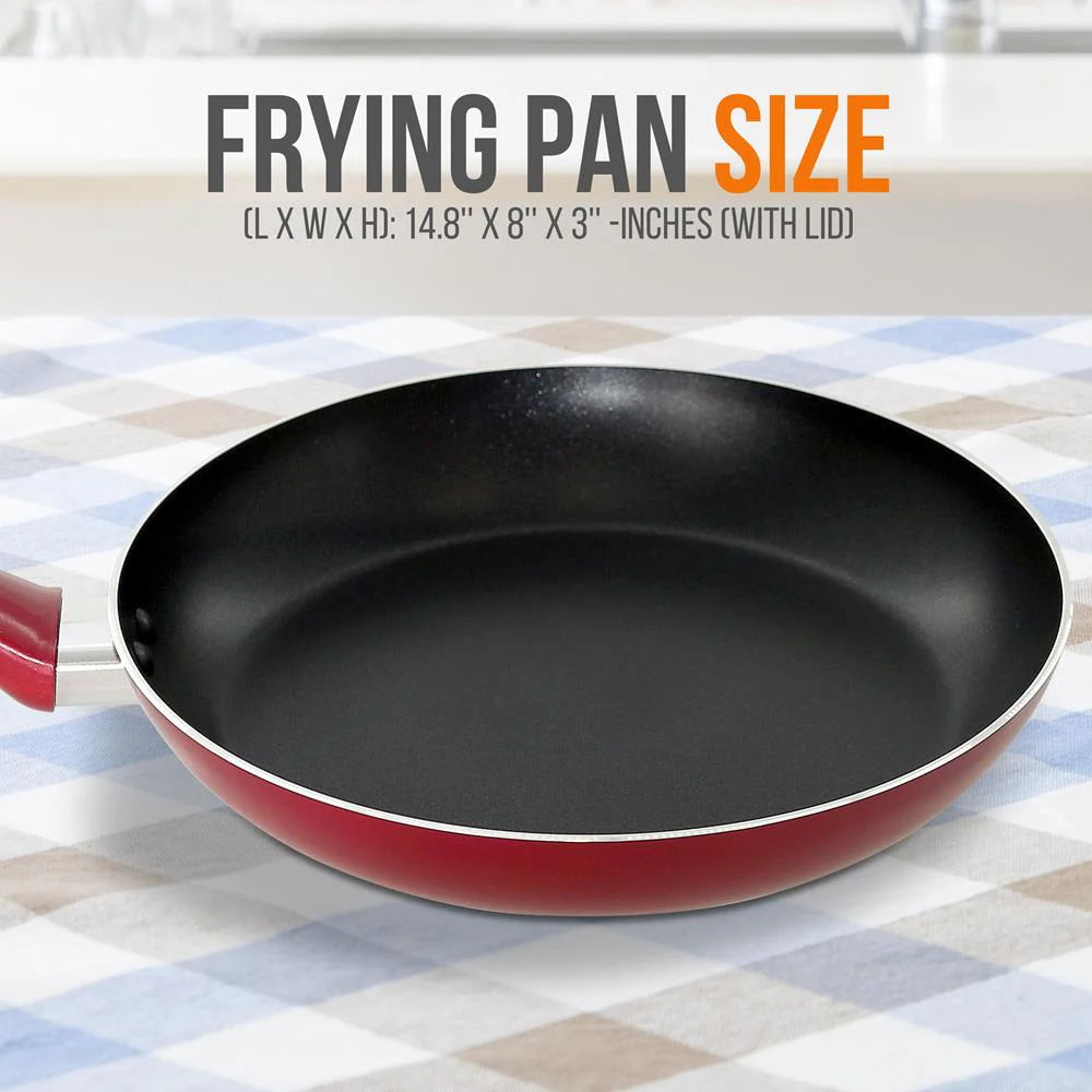 8'' Medium Open Fry Pan - Non-Stick High-Qualified Kitchen Cookware With Black Inside And Red Outside (Works With Model: Nccwa13Rd) - Image 2