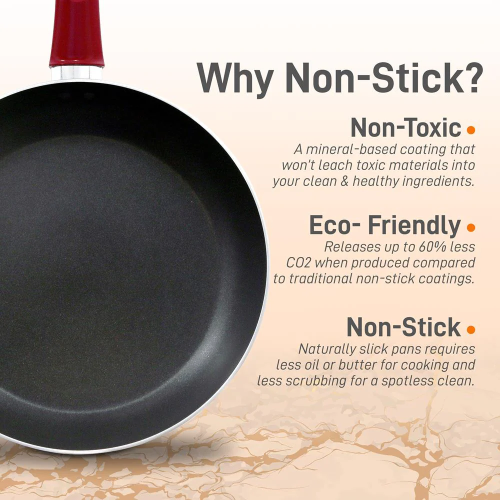 8'' Medium Open Fry Pan - Non-Stick High-Qualified Kitchen Cookware With Black Inside And Red Outside (Works With Model: Nccwa13Rd) - Image 3