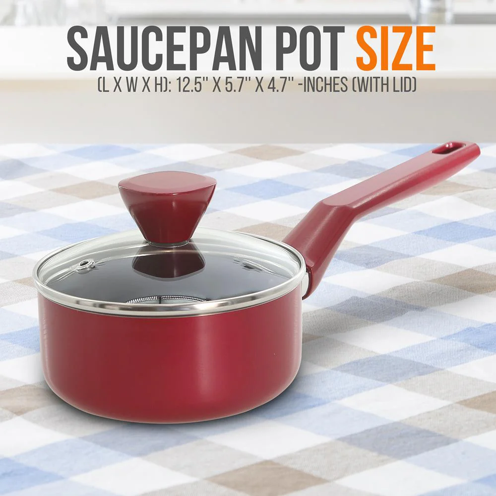 Saucepan Pot With Lid - Non-Stick High-Qualified Kitchen Cookware With See-Through Tempered Glass Lids, 1 Qt. (Works With Model: Nccwa13Rd) - Image 2