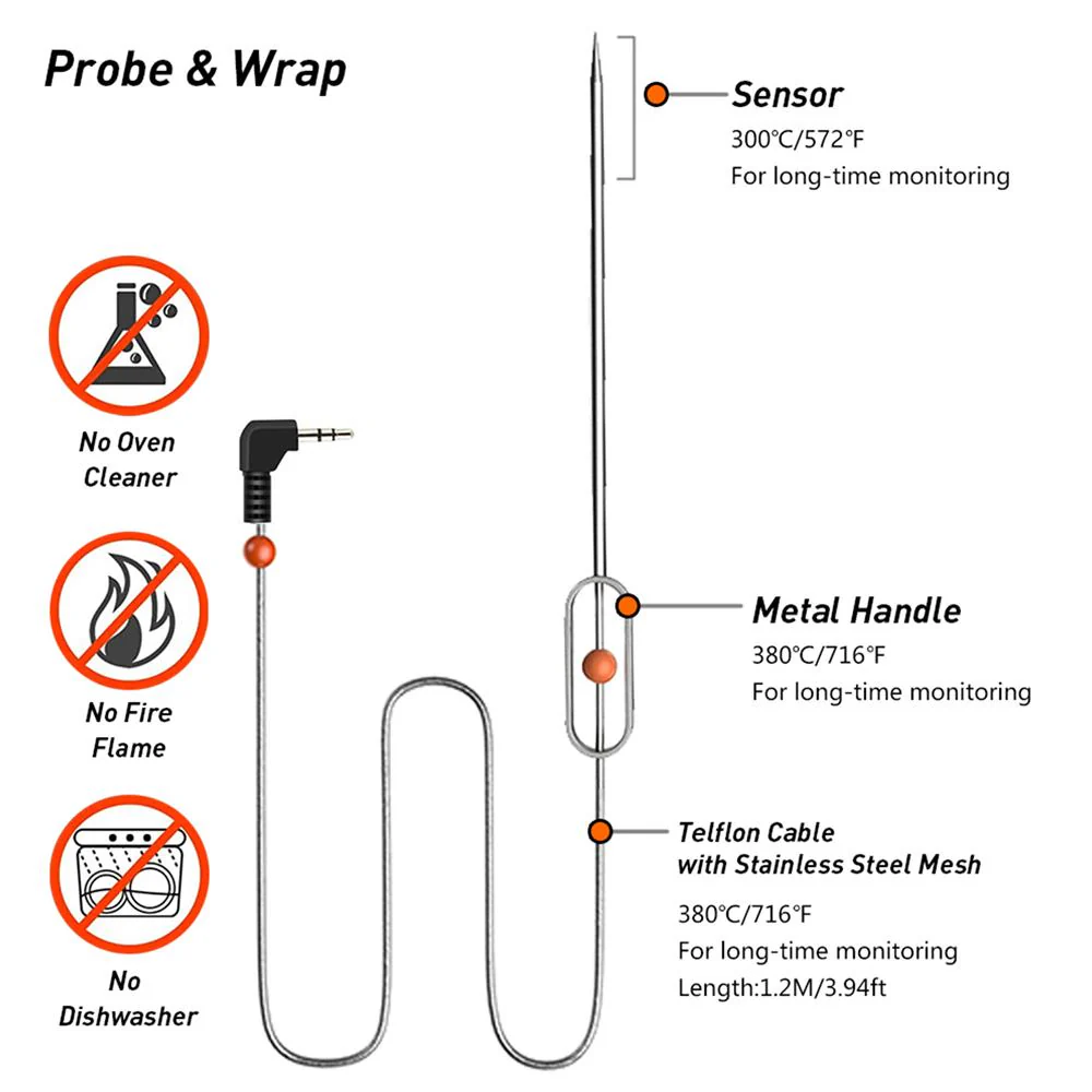 Bbq Thermometer Probe - Replacement Temperature Probes For Nutrichef Model: Pwirbbq90 - Image 2