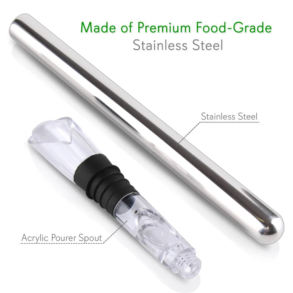 Premium 2 In 1 Stainless Steel Stylish & Sleek Wine Chill Rod With Pourer For Parties - Image 3