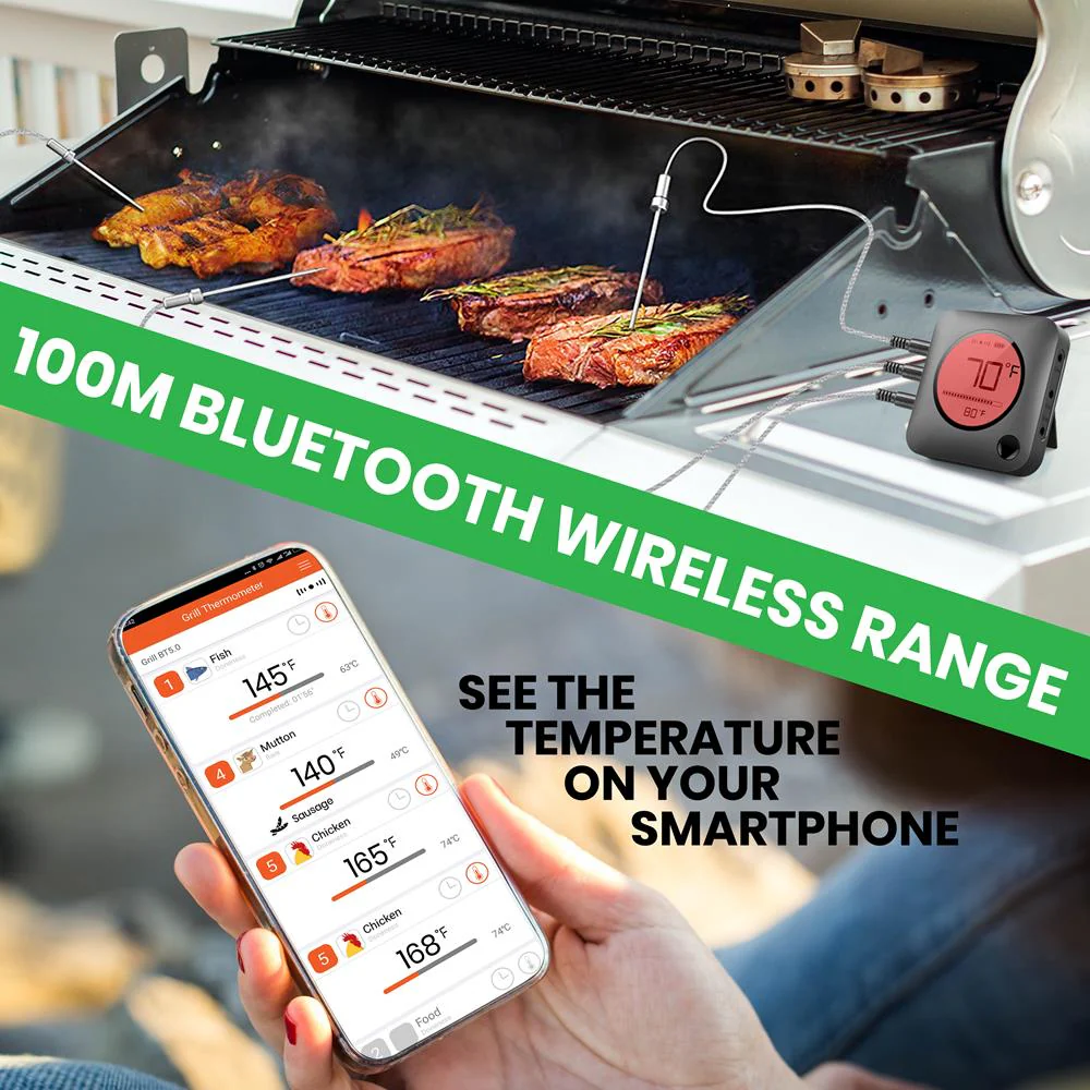 Smart Bluetooth Bbq Grill Thermometer - Digital Display, Wireless Remote Alert Ios Android Phone - Image 4