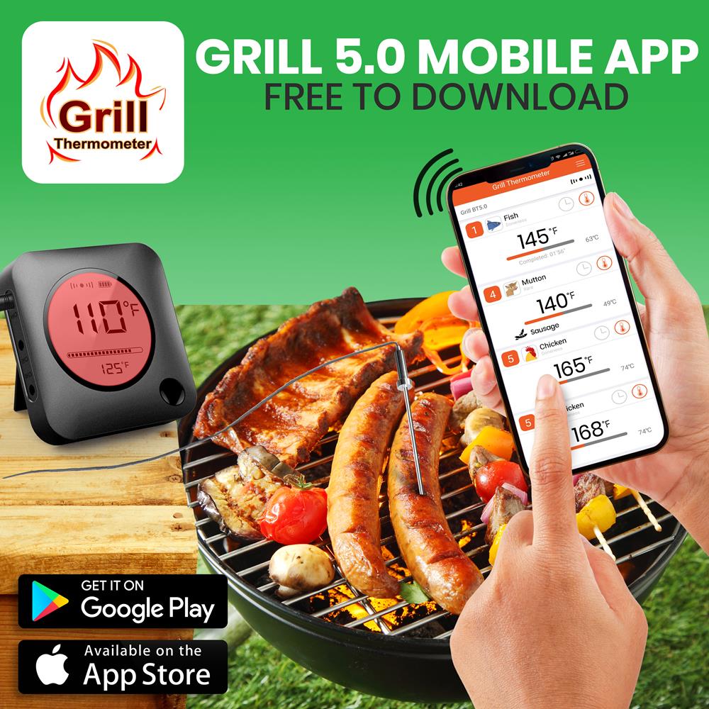 Smart Bluetooth Bbq Grill Thermometer - Digital Display, Wireless Remote Alert Ios Android Phone - Image 5