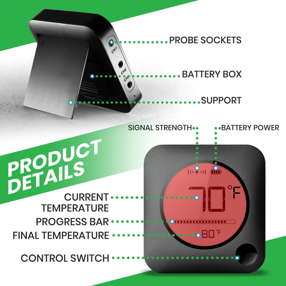 Smart Bluetooth Bbq Grill Thermometer - Digital Display, Wireless Remote Alert Ios Android Phone - Image 6