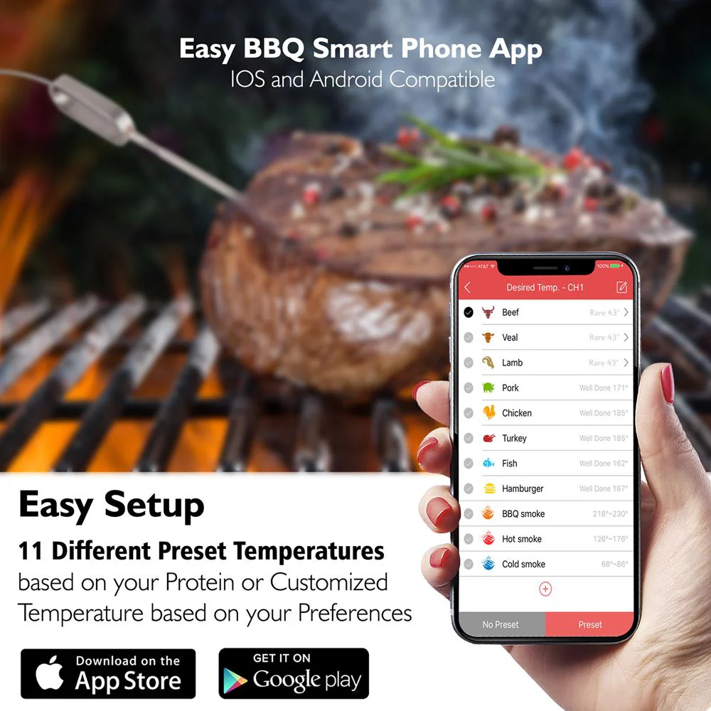 Smart Bluetooth Bbq Grill Thermometer - Digital Display, Stainless Dual Probes Safe To Leave In Outdoor Barbecue Meat Smoker - Wireless Remote Alert Ios Android Phone - Nutrichef Pwirbbq60 - Image 4
