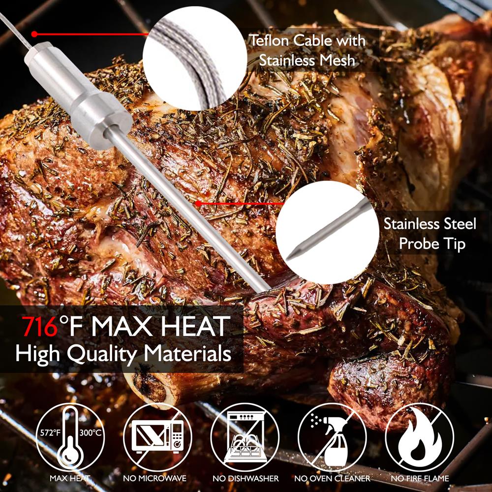 Smart Bluetooth Bbq Grill Thermometer - Digital Display, Stainless Dual Probes Safe To Leave In Outdoor Barbecue Meat Smoker - Wireless Remote Alert Ios Android Phone - Nutrichef Pwirbbq60 - Image 6
