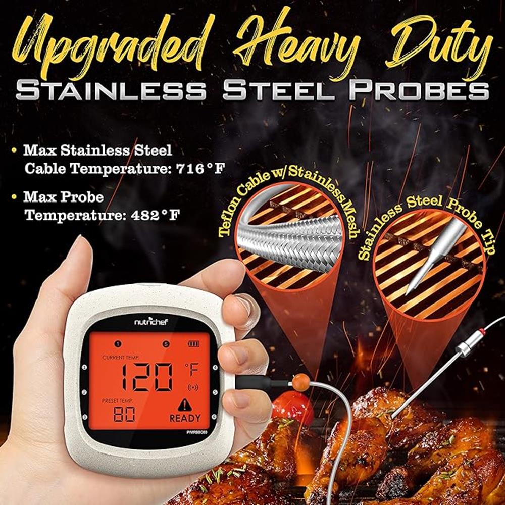 Bluetooth Meat Thermometer 4 Probes LCD Display Stainless Steel - Image 3