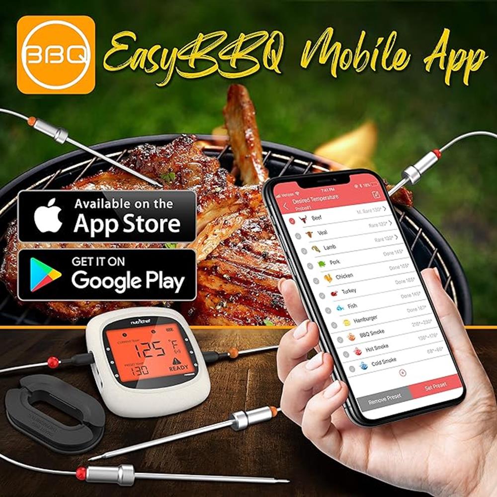 Bluetooth Meat Thermometer 4 Probes LCD Display Stainless Steel - Image 4