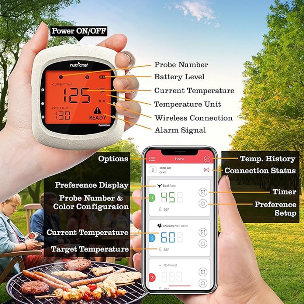 Bluetooth Meat Thermometer 4 Probes LCD Display Stainless Steel - Image 5