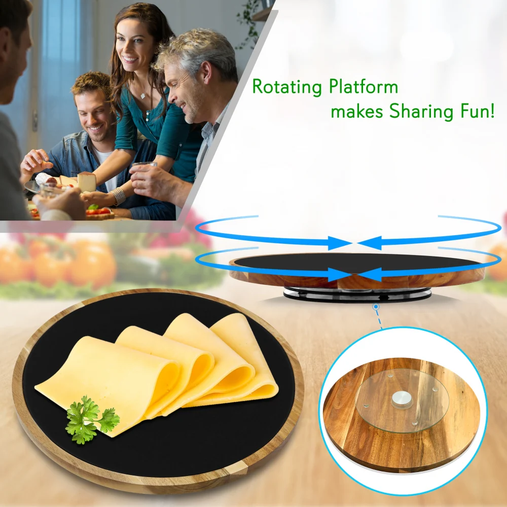 Lazy Susan Cheese Board Tray - Rotating Food Presentation Serving Platter Set - Image 3