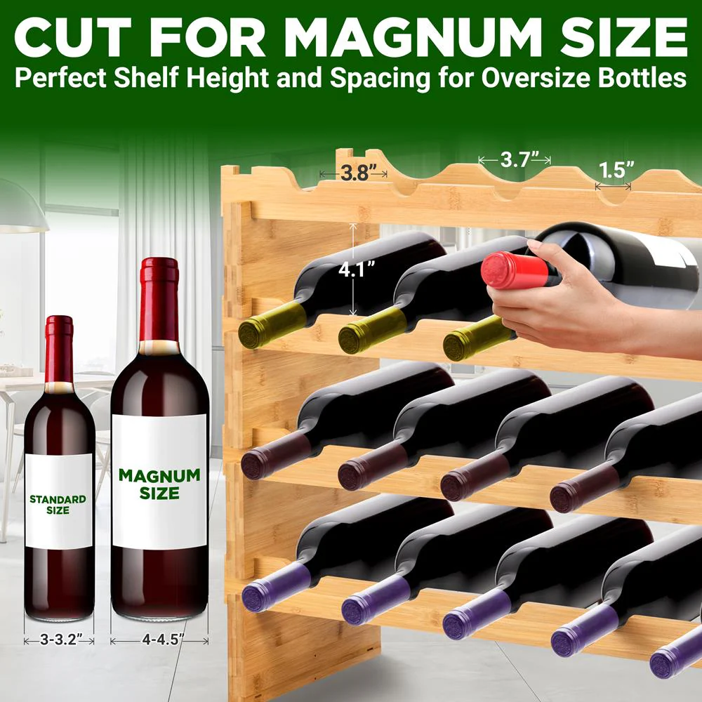 Bamboo Wine Rack 24-Bottle Capacity Wobble-Free Modular Natural Finish - Image 3