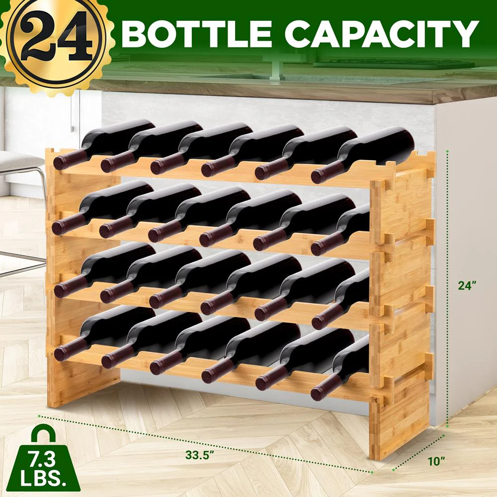 Bamboo Wine Rack 24-Bottle Capacity Wobble-Free Modular Natural Finish - Image 5
