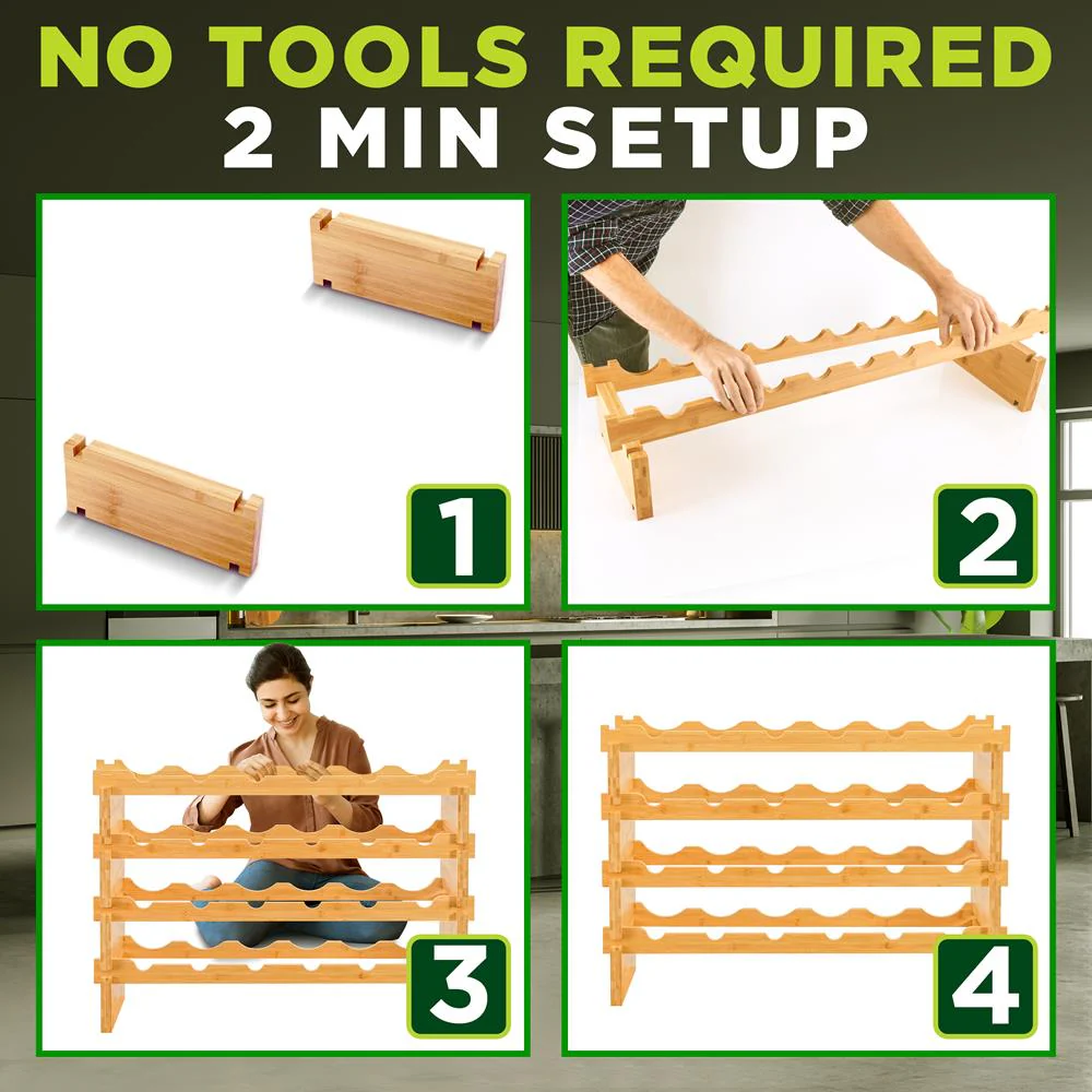 Bamboo Wine Rack 24-Bottle Capacity Wobble-Free Modular Natural Finish - Image 6