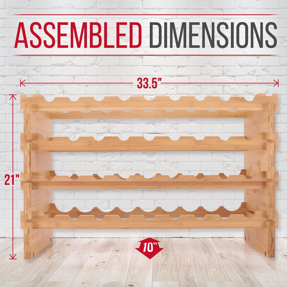 Stackable Wine Rack 36-Bottle Capacity Bamboo Modular Display Shelf - Image 2