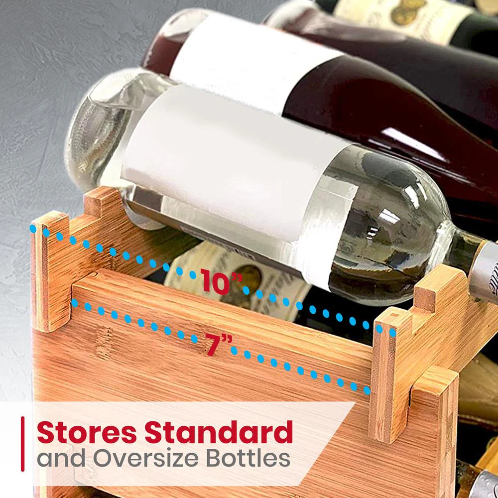 Stackable Wine Rack 36-Bottle Capacity Bamboo Modular Display Shelf - Image 3
