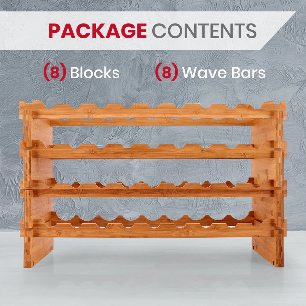 Stackable Wine Rack 36-Bottle Capacity Bamboo Modular Display Shelf - Image 8