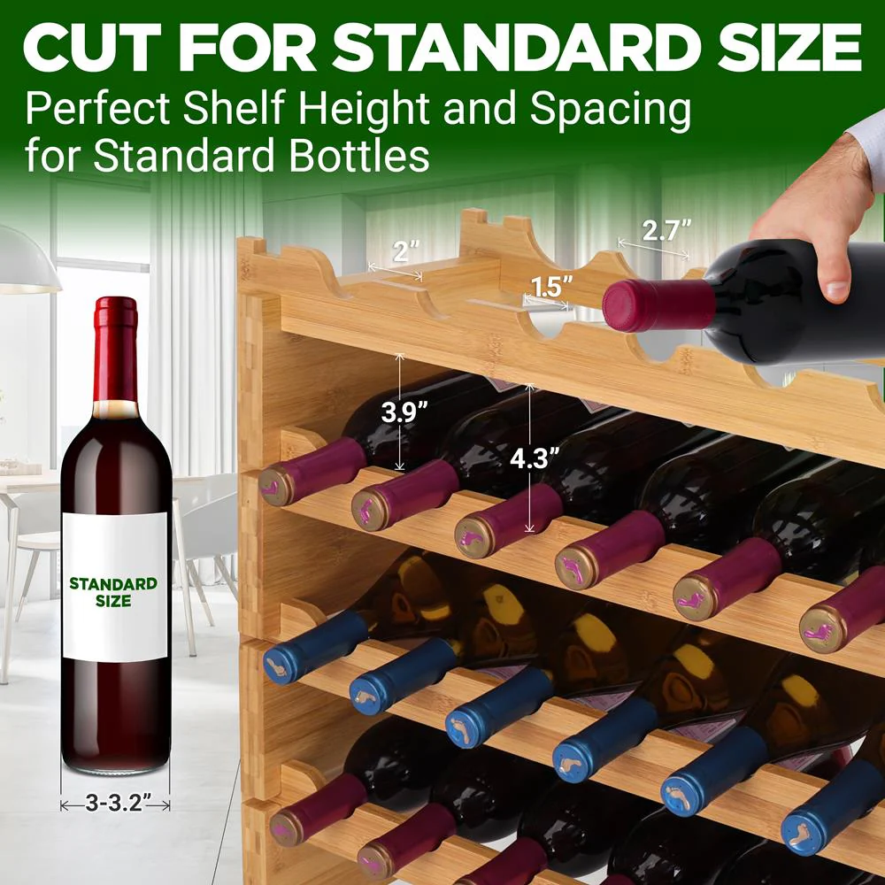 Stackable Wine Rack 36-Bottle Capacity Bamboo Modular Display Shelf - Image 3