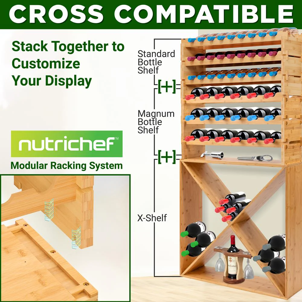 Stackable Wine Rack 36-Bottle Capacity Bamboo Modular Display Shelf - Image 4