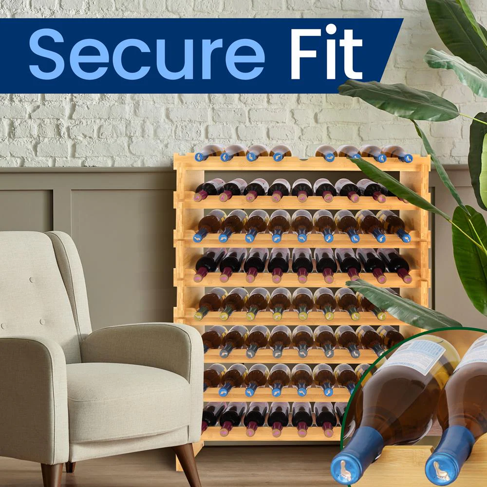 Stackable Wine Rack 72-Bottle Capacity Bamboo Modular Display Shelf - Image 4