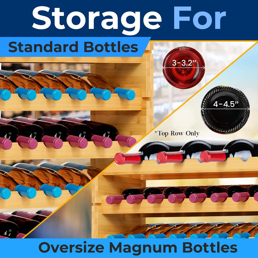 Stackable Wine Rack 72-Bottle Capacity Bamboo Modular Display Shelf - Image 5
