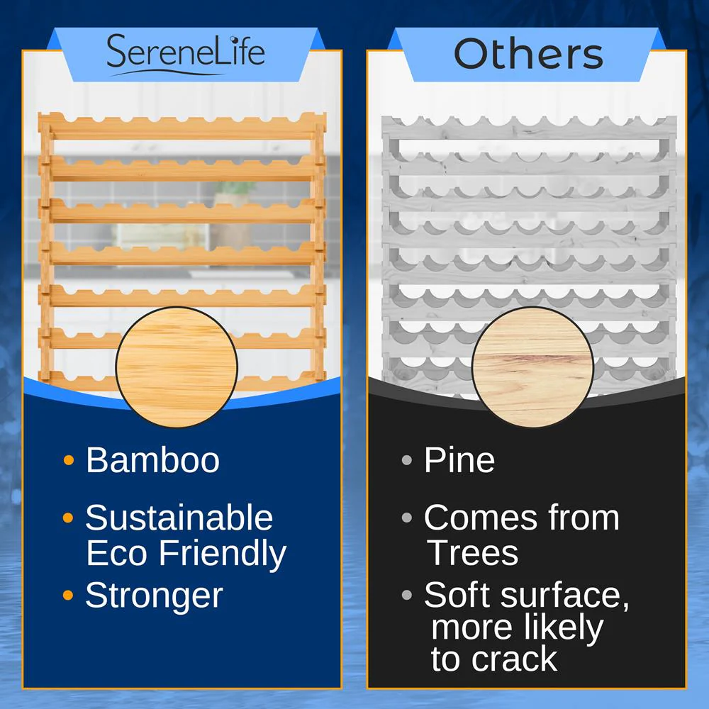 Stackable Wine Rack 72-Bottle Capacity Bamboo Modular Display Shelf - Image 6