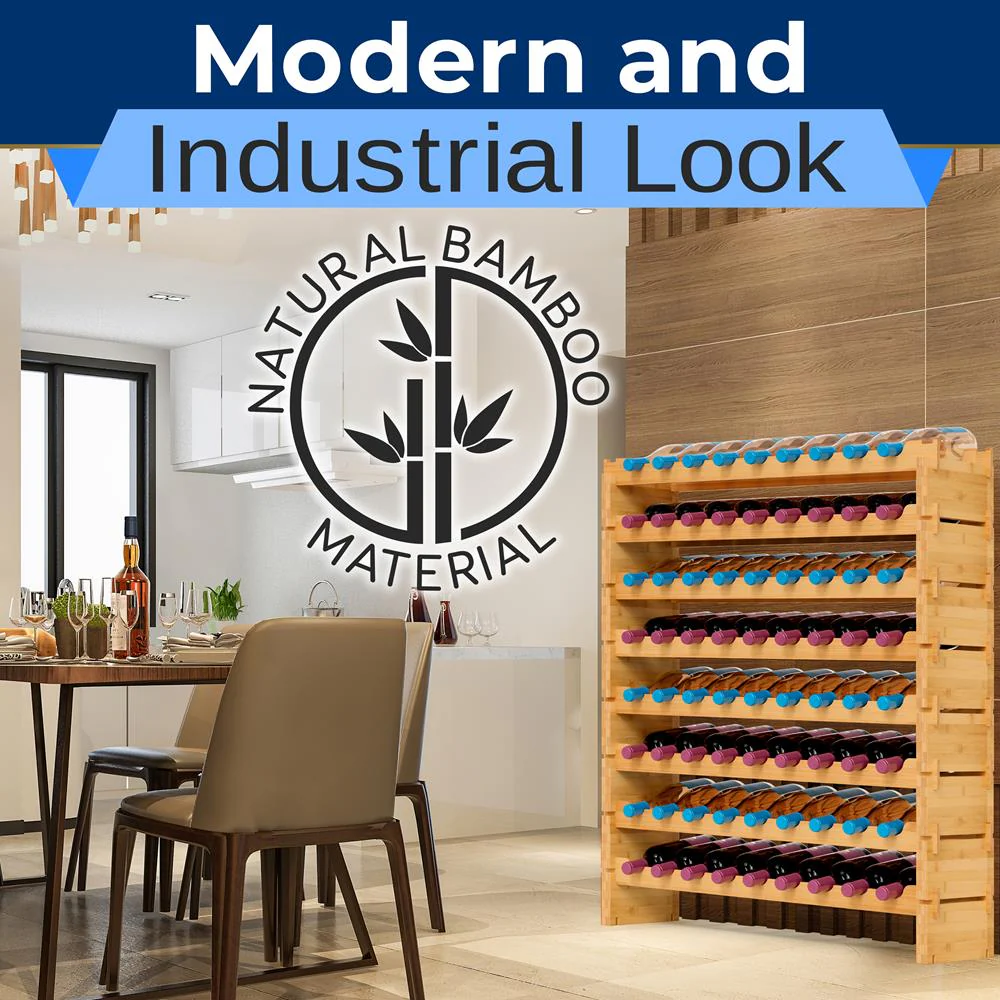 Stackable Wine Rack 72-Bottle Capacity Bamboo Modular Display Shelf - Image 8