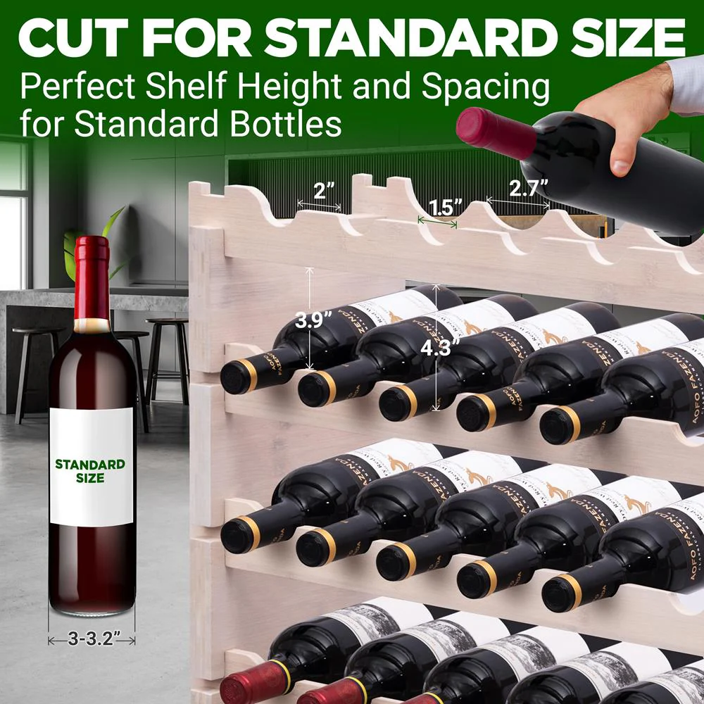 Bamboo Wine Rack 72-Bottle Capacity, Stackable, No Tools, White - Image 3