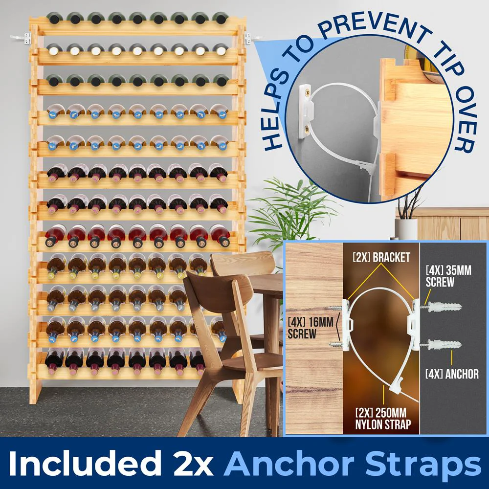 12 Tier Wine Shelf - Strong Frame Solid Bamboo For 108 Bottle Wine Capacity (Color) - Image 2